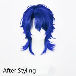 Medium Long Blue Wolf Tail Wigs Middle Part Synthetic Fluffy Anime Game Cosplay Fluffy Wig for Daily Party