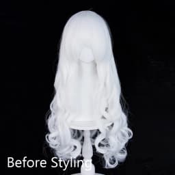 White Long Wavy Anime Game Cosplay Synthetic Wigs with Bangs Fluffy Heat Resistant Wig for Daily Party