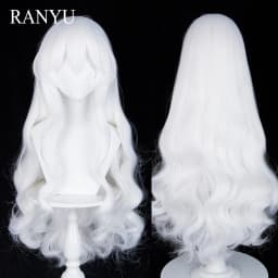 White Long Wavy Anime Game Cosplay Synthetic Wigs with Bangs Fluffy Heat Resistant Wig for Daily Party