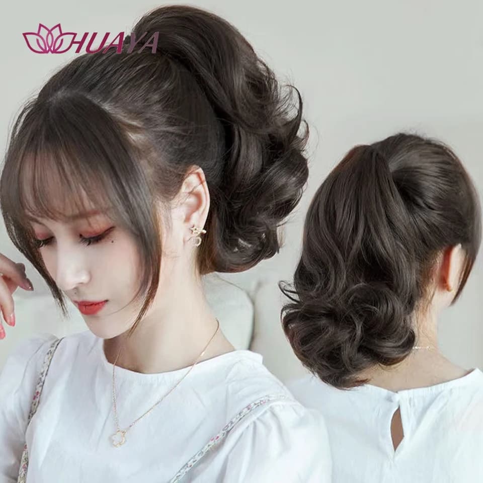 10InchSynthetic Ponytail Claw Clip Ponytail Extensions Short Curly Ponytail Ladies Black Brown Hair Clip for Women