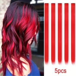 20Inch Synthetic Colorful 5pcs/set Clip Hair Extensions High Temperature Long Straight Hairpieces for Women Daily Party Use