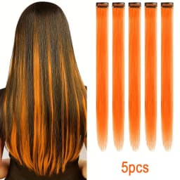 20Inch Synthetic Colorful 5pcs/set Clip Hair Extensions High Temperature Long Straight Hairpieces for Women Daily Party Use