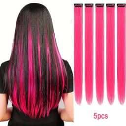 20Inch Synthetic Colorful 5pcs/set Clip Hair Extensions High Temperature Long Straight Hairpieces for Women Daily Party Use