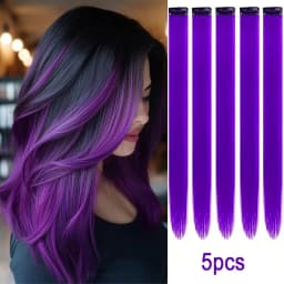 20Inch Synthetic Colorful 5pcs/set Clip Hair Extensions High Temperature Long Straight Hairpieces for Women Daily Party Use