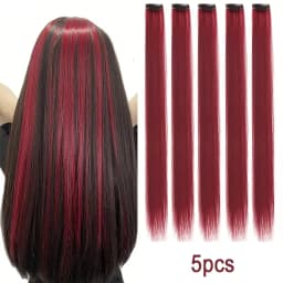 20Inch Synthetic Colorful 5pcs/set Clip Hair Extensions High Temperature Long Straight Hairpieces for Women Daily Party Use