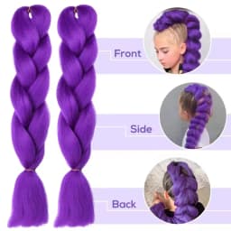 Synthetic 24inch Long Purple Braiding Hair Extensions for Braids Rumi Braiding Hair for Stage Party Cosplay, Multi-colored Braid