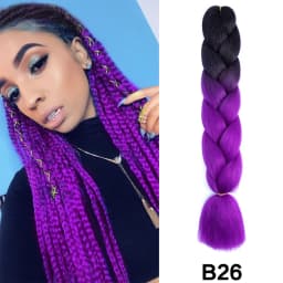 Synthetic 24inch Long Purple Braiding Hair Extensions for Braids Rumi Braiding Hair for Stage Party Cosplay, Multi-colored Braid