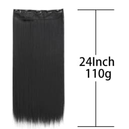 24Inch Synthetic Long Straight 5 Clips One Piece Invisible Hair Extensions Black Brown Hairpiece for Women