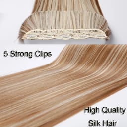 24Inch Synthetic Long Straight 5 Clips One Piece Invisible Hair Extensions Black Brown Hairpiece for Women