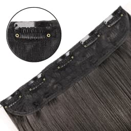 24Inch Synthetic Long Straight 5 Clips One Piece Invisible Hair Extensions Black Brown Hairpiece for Women
