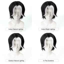 Hazbin Hotel Husk Cosplay Wig Short Black White Fluffy Male Widow's Peak Heat Resistant Synthetic Anime Wig with Wigcap