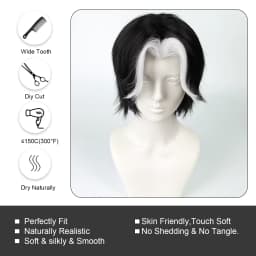 Hazbin Hotel Husk Cosplay Wig Short Black White Fluffy Male Widow's Peak Heat Resistant Synthetic Anime Wig with Wigcap