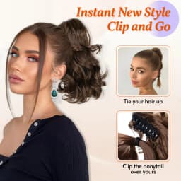Ponytail Extensions,10 inch Short Claw Clip on Ponytail Extensions Chocolate Brown Synthetic Curly Wavy Pony Tails Hairpieces