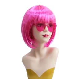 Hot Pink Short Bob Synthetic Wig Bangs Retro Y2K Women Bachelorette Halloween Club Carnival Cosplay Party