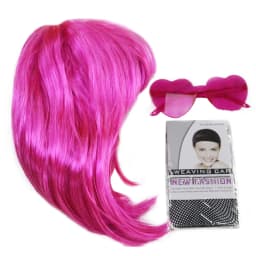 Hot Pink Short Bob Synthetic Wig Bangs Retro Y2K Women Bachelorette Halloween Club Carnival Cosplay Party