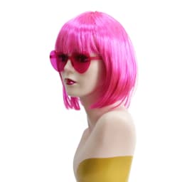 Hot Pink Short Bob Synthetic Wig Bangs Retro Y2K Women Bachelorette Halloween Club Carnival Cosplay Party