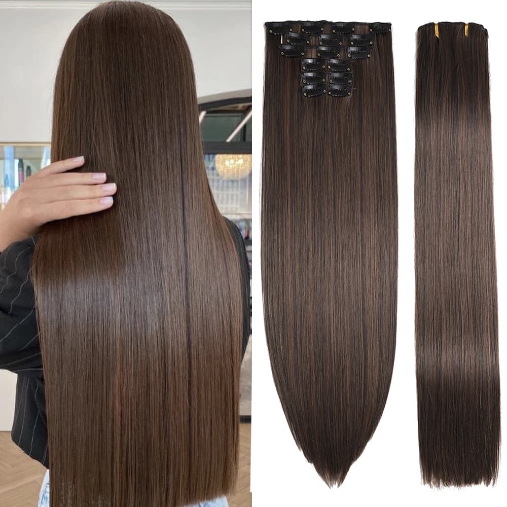 24 Inches Synthetic Long Straight Hairstyle 16 Clips 6Pcs/Set Hair Extensions Blonde Black Hairpieces Heat Resistant For Women