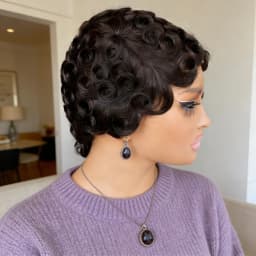 Side Part Pixie Cut Wig Human Hair, Short Layered Wigs with Bangs Full Machine Made Wigs for Women Daily Use