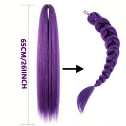 Synthetic Braided Purple Hair Ponytail Kids Costume Hairstyle 26inch Long Ponytail with Clips for Kids Girls Halloween Christmas