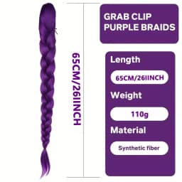 Synthetic Braided Purple Hair Ponytail Kids Costume Hairstyle 26inch Long Ponytail with Clips for Kids Girls Halloween Christmas