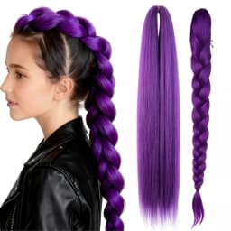 Synthetic Braided Purple Hair Ponytail Kids Costume Hairstyle 26inch Long Ponytail with Clips for Kids Girls Halloween Christmas