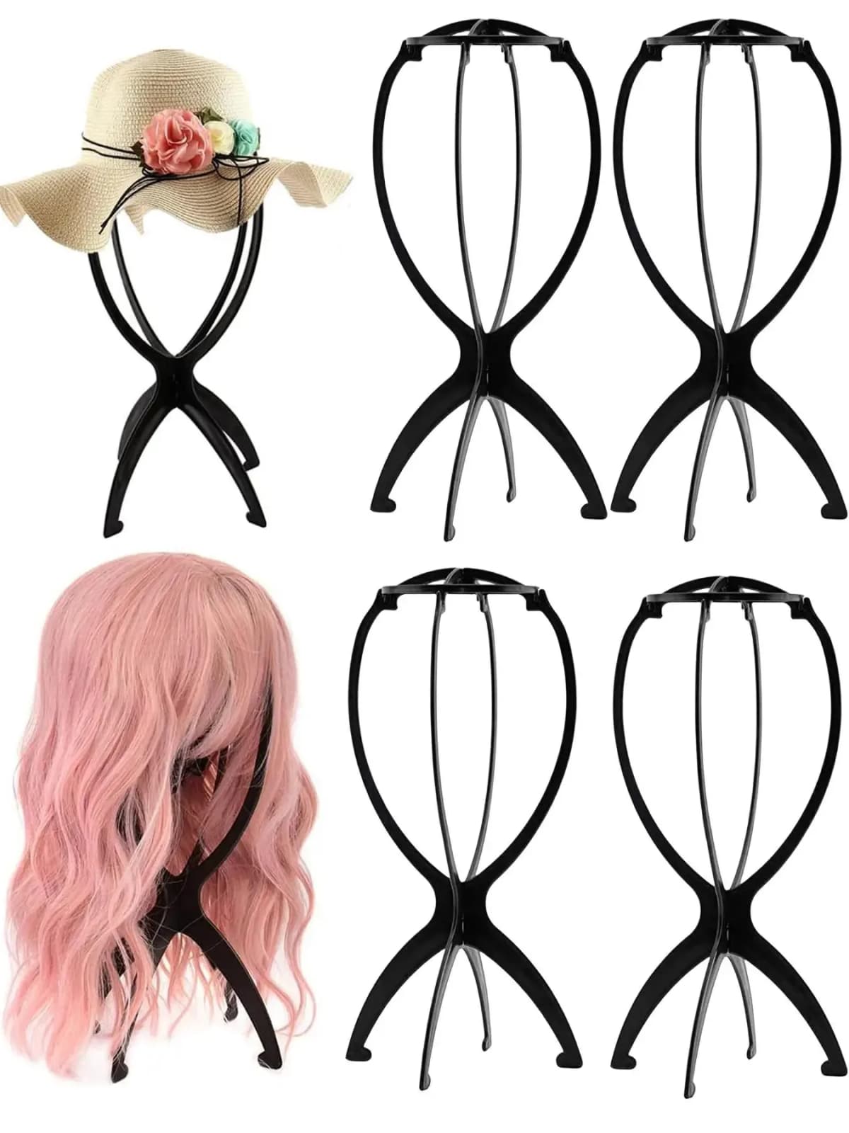 1/2/3pcs Folding Wig Stand Plastic Portable Hat Display Stand Adjustable Durable Barbershop Fashion Model Holder Home Salon Use