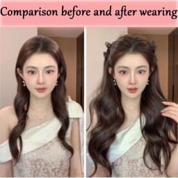 2PCS Fashionable Highlight Elf Ear Synthetic Wig Sweet Princess Head Mesh Bow Clip-on Curly Hair Ponytail Wig for Women Daily