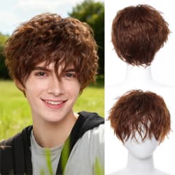  Men's Synthetic Adult Kinky Curly Wig, High Temperature Fiber, 150% Density, with Buckle Net Cap, Daily Wear, Wig Cap