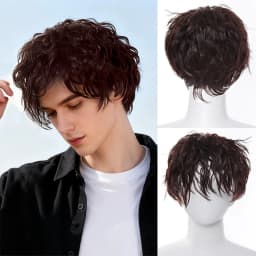  Men's Synthetic Adult Kinky Curly Wig, High Temperature Fiber, 150% Density, with Buckle Net Cap, Daily Wear, Wig Cap