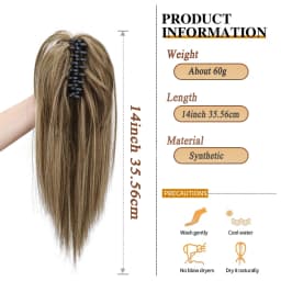14Inch Synthetic Straight Ponytail Extension Claw Clip On Hairpiece Soft Pony Tail Heat Resistant Fiber For Women Daily Use