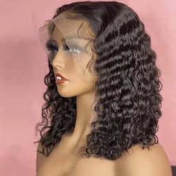 Raw Hair Vietnamese 250 Density 100% Hair Lace Frontal Wig Bouncy Wave Loose Wave Bob Wig Lace Front Hair Synthetic Material Wig