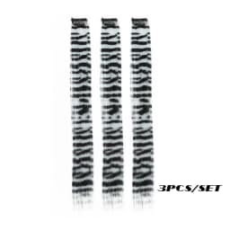 3pcs/set Stripe Printed Hair Colorful Long Straight Hair Pieces Synthetic Clip-in Hair Extensions for Daily Use Party Halloween