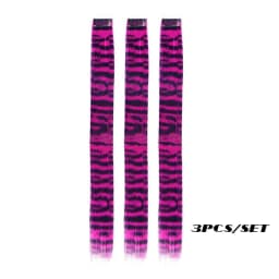 3pcs/set Stripe Printed Hair Colorful Long Straight Hair Pieces Synthetic Clip-in Hair Extensions for Daily Use Party Halloween