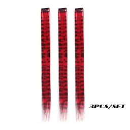 3pcs/set Stripe Printed Hair Colorful Long Straight Hair Pieces Synthetic Clip-in Hair Extensions for Daily Use Party Halloween