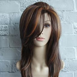 22-Inch Medium-Length Wavy Synthetic Wig, Made of Linen Blend and Brown Color, Is Suitable for Daily Wear by Fashionable Women