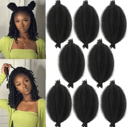 Synthetic 8 Pcs Soft Afro Twist Hair Extensions for Women - Kinky Marley Braiding Hair, 8 Strands Each for Locs & Passion Twists