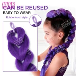26 inch Purple Braids Ponytail Rubber Band Pre Braiding Hair Synthetic Purple Hair Extensions for Halloween Costume Cosplay