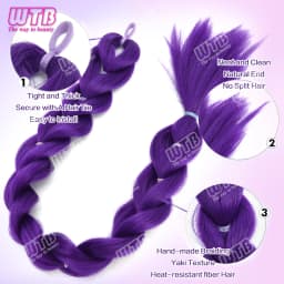 26 inch Purple Braids Ponytail Rubber Band Pre Braiding Hair Synthetic Purple Hair Extensions for Halloween Costume Cosplay