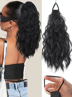 Synthetic Hair Ponytail Extensions Wig Wavy Curly Ponytail Hairpiece with Elastic Rubber Band Fluffy Wavy Ponytail for Women