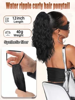 Synthetic Hair Ponytail Extensions Wig Wavy Curly Ponytail Hairpiece with Elastic Rubber Band Fluffy Wavy Ponytail for Women