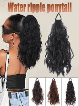 Synthetic Hair Ponytail Extensions Wig Wavy Curly Ponytail Hairpiece with Elastic Rubber Band Fluffy Wavy Ponytail for Women