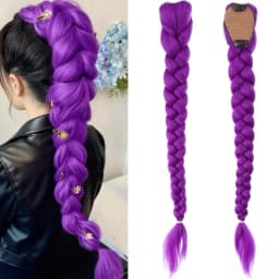 66cm Purple Braided Hair Ponytail Extensions for Kids Cosplay Long Purple Braids Rumi Hairstyle for Kids Christmas Party Use