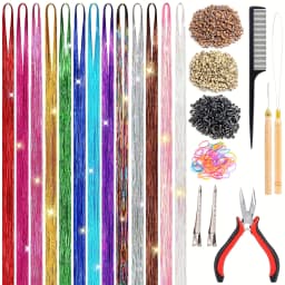 48 Inch Synthetic Hair Tinsel Kit With Tool 1300 Strands Tinsel Hair Extensions 13 Colors Fairy Hair Tinsel Sparkling Shiny Hair