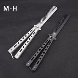 Stainless Steel Foldable Comb Butterfly Knife Beard Moustache Styling Tool for Hairdressing Salon Practice Training