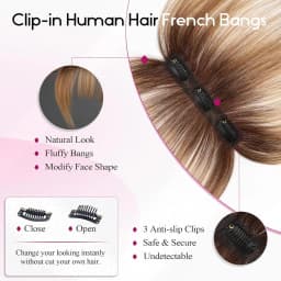 Ombre Brown to Blonde Clip in Bangs 100% Real Human Hair Bangs Wispy Bangs Hair Pieces 3 Secure Clips in Full Fringe Fake Bangs