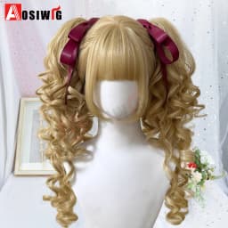 Synthetic Princess Cut Double Ponytail Lolita Wig with Bangs Girl Ombre Blonde Brown White Gray Cosplay Halloween Harajuku Wig