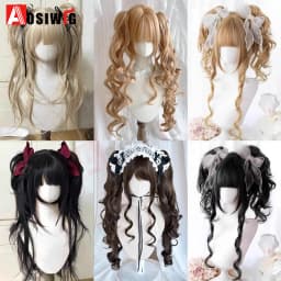 Synthetic Princess Cut Double Ponytail Lolita Wig with Bangs Girl Ombre Blonde Brown White Gray Cosplay Halloween Harajuku Wig