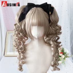 Synthetic Princess Cut Double Ponytail Lolita Wig with Bangs Girl Ombre Blonde Brown White Gray Cosplay Halloween Harajuku Wig