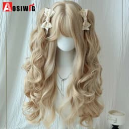 Synthetic Princess Cut Double Ponytail Lolita Wig with Bangs Girl Ombre Blonde Brown White Gray Cosplay Halloween Harajuku Wig