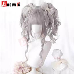 Synthetic Princess Cut Double Ponytail Lolita Wig with Bangs Girl Ombre Blonde Brown White Gray Cosplay Halloween Harajuku Wig